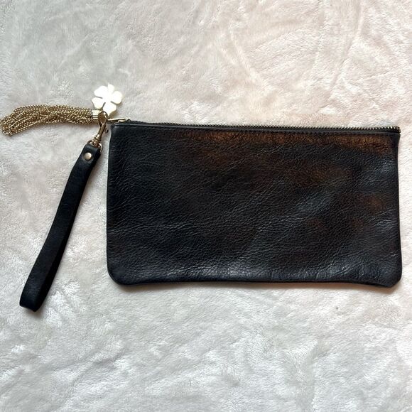 Moss Mills Black Pebbled Leather Wristlet Made in USA - Picture 13 of 13